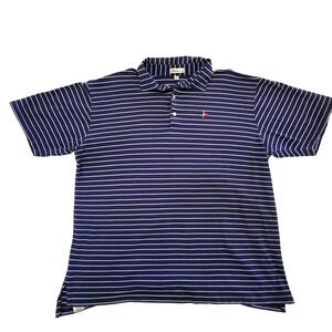 Peter Millar Navy White Striped Embroidered Pennant Golf Polo Big Tall Shirt XL